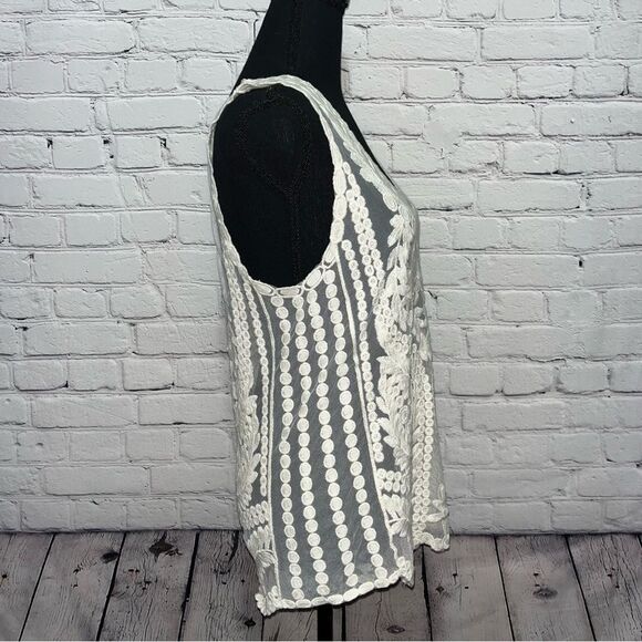 Vintage Y2K Capri Embroidered Lace Sheer Cami Tank Top Size Medium - Picture 5 of 13